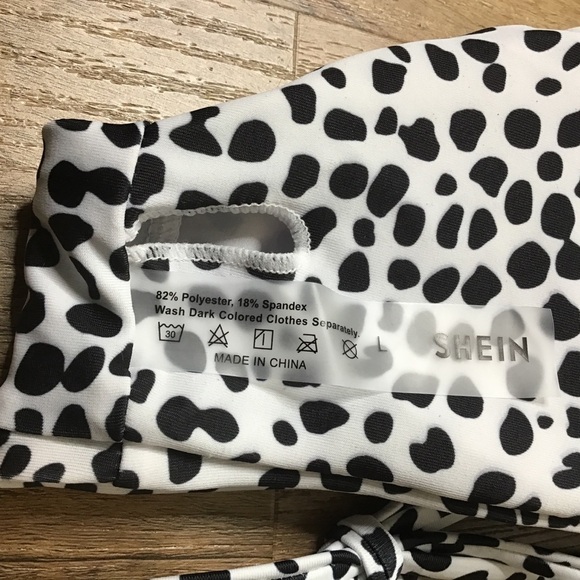 SHEIN Bikini Top Shoulder Tie Spotted Dots White Black Size L - Picture 7 of 8